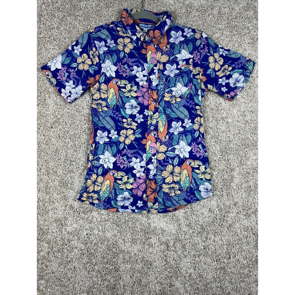 Tommy Bahama Kids Hawaiian Shirt Parrot Floral Blue Youth 14 16